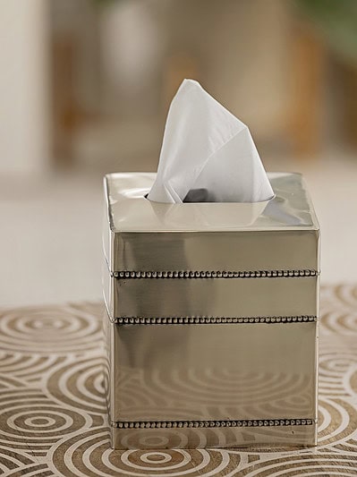 silver beaded tissue box cover