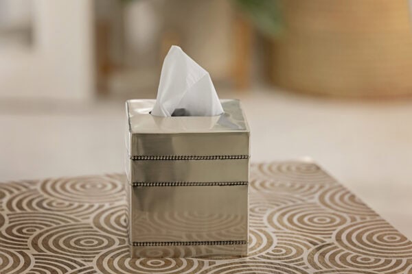 silver beaded tissue box cover
