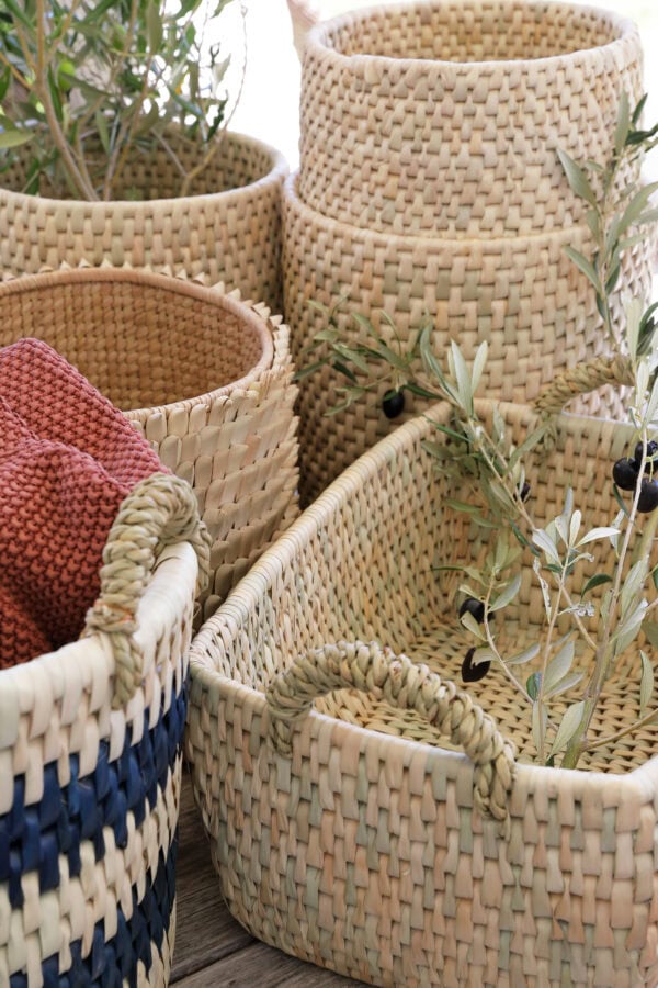 waste paper baskets in woven rattan