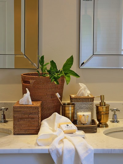 lifestyle bathroom image with various lux villa items