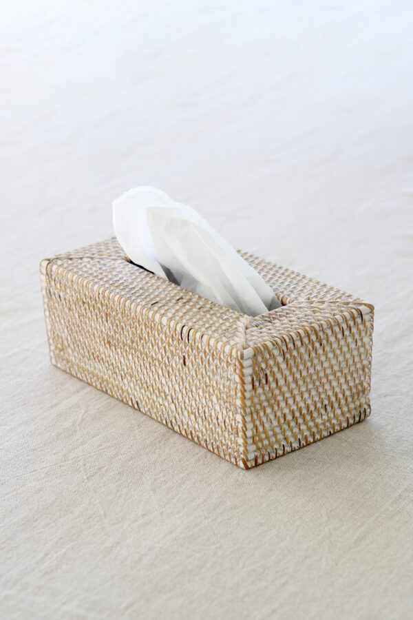Tissue Box Rattan Whitewashed