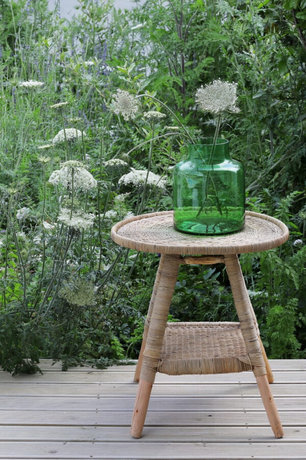 natural woven table with vase