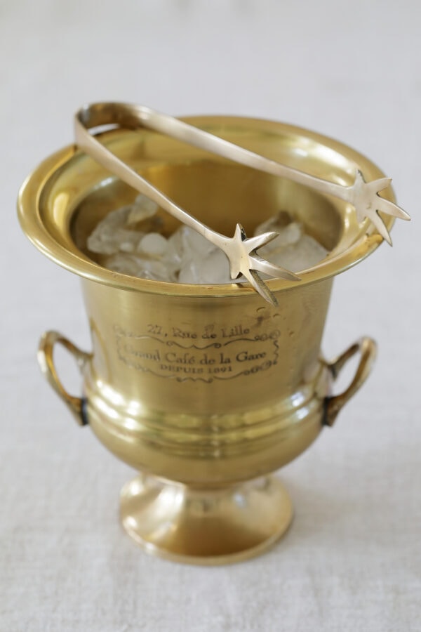 ice bucket with tongs in brass
