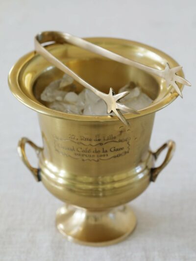 ice bucket with tongs in brass