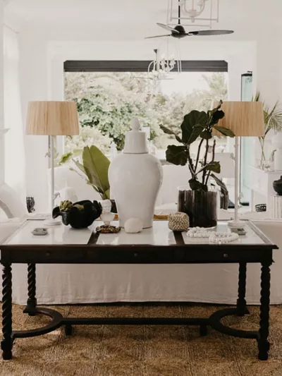 lifestyle image of a lounge with a seagrass rug