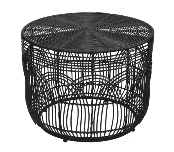 Outdoor table woven natural materials in black