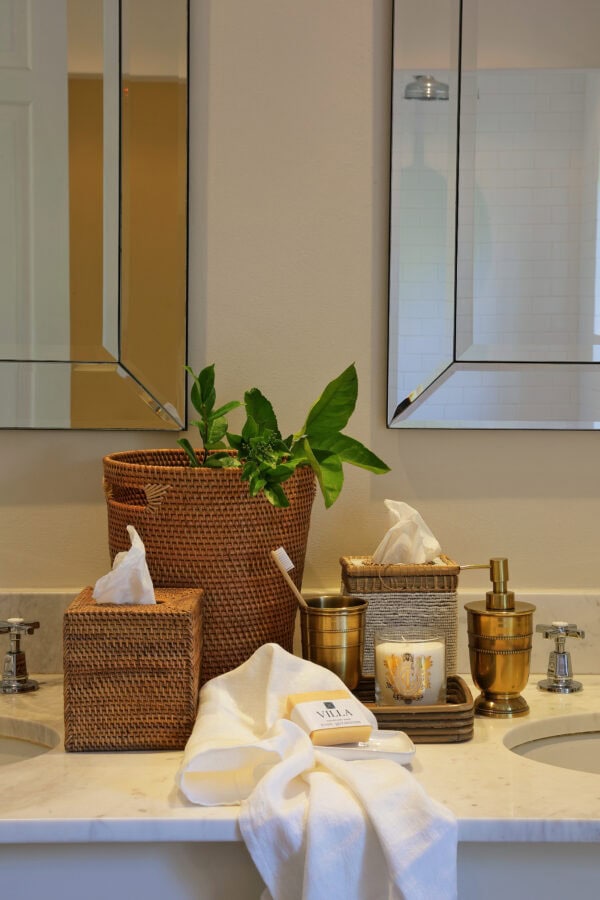 Pure Linen Hand Towel on a bathroom vanity