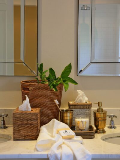 Pure Linen Hand Towel on a bathroom vanity