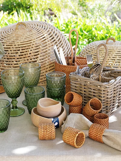 rattan serviette rings and other table setting accessories