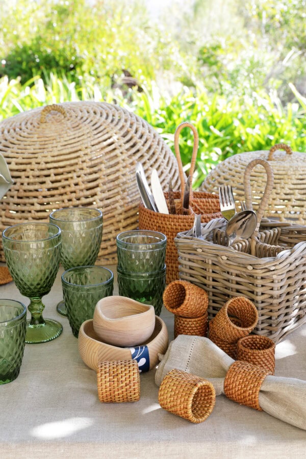 rattan serviette rings and other table setting accessories