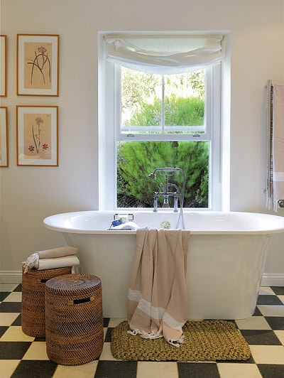 Rattan Laundry Basket in a bathroom