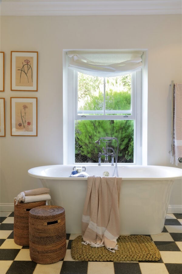 Rattan Laundry Basket in a bathroom