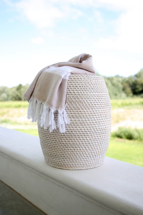 Rattan Stool Whitewashed - Image 2