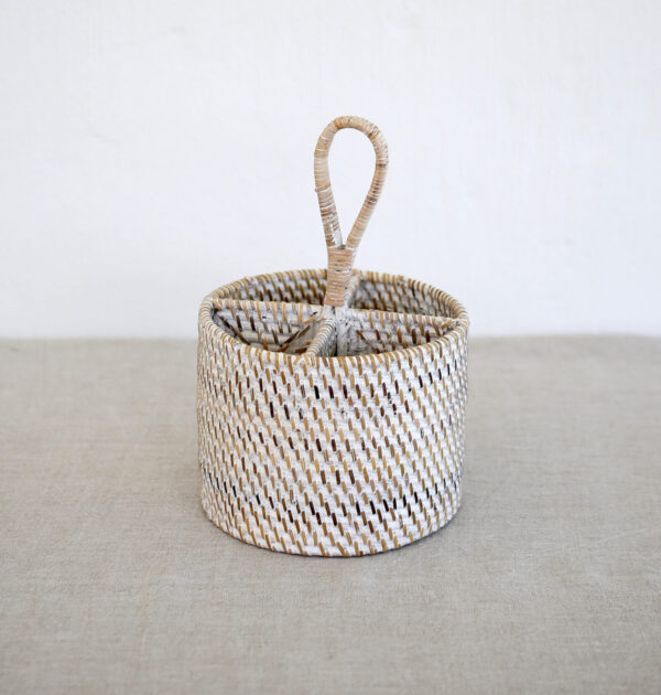 Whitewashed Rattan Cutlery Holder
