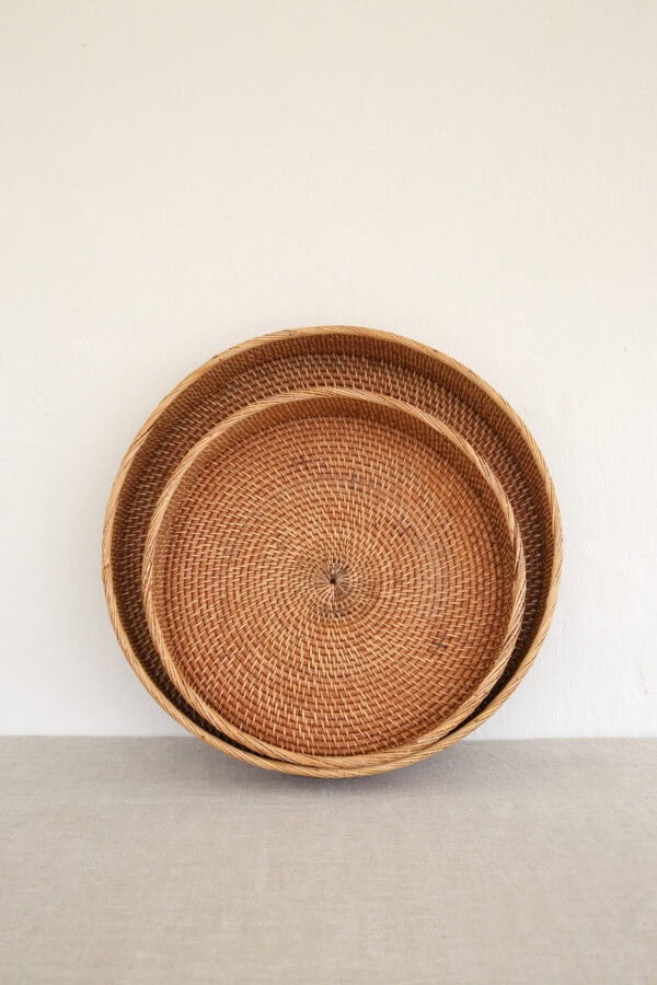 Set of Round Rattan Trays