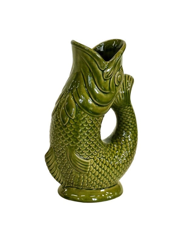 Ceramic Koi Fish Jug Green